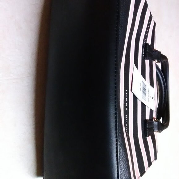 Tommy Hilfiger pink & black & cream ? striped handbag NEW NWT - Picture 3 of 16